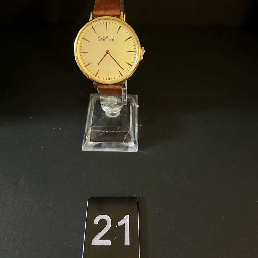 August Steiner Gold and Brown Elegant Watch